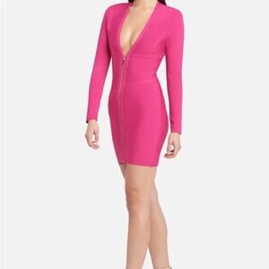 bebe hot pink bandage dress Plunge Neck Bandage Dress Hot Pink